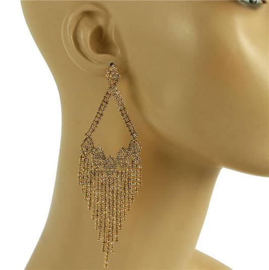 Rhinestone Fringe Long Earring