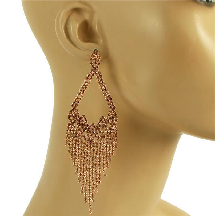 Rhinestone Fringe Long Earring