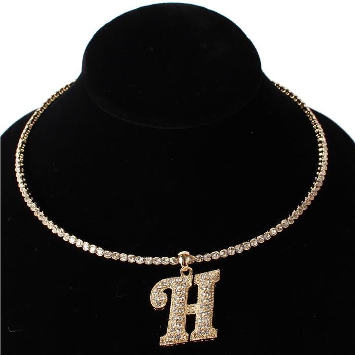 H Crystal Monogran Pendant Choker Necklace