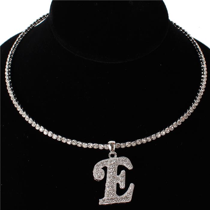 E Crystal Monogran Pendant Choker Necklace