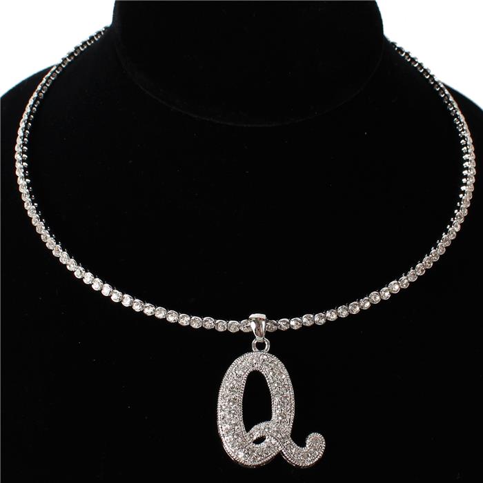 E Crystal Monogran Pendant Choker Necklace