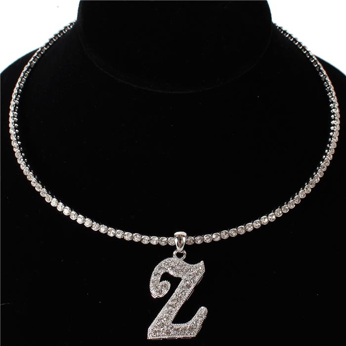 E Crystal Monogran Pendant Choker Necklace