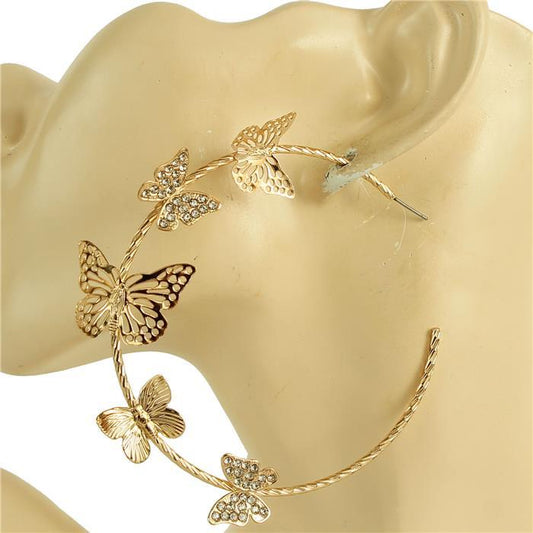 Metal Stones Butterfly Hoop Earring