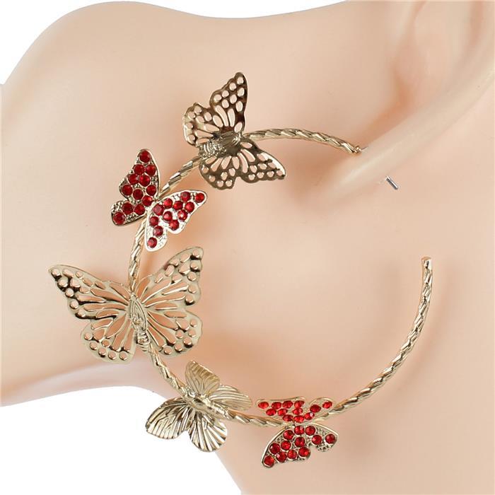 Metal Stones Butterfly Hoop Earring