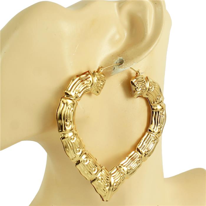 100mm Hammered Heart Hoop Earring