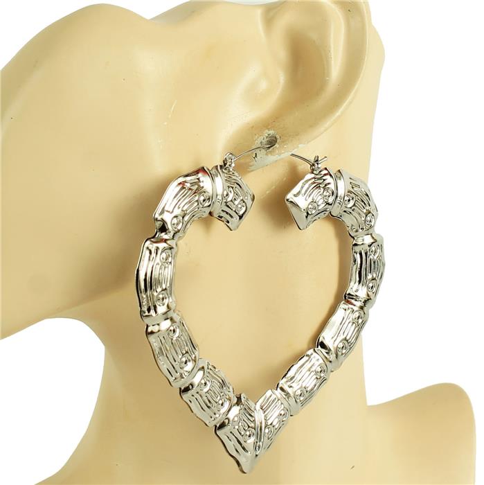 100mm Hammered Heart Hoop Earring