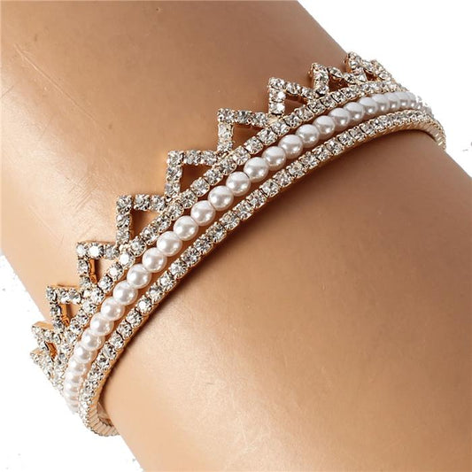 Rhinestones Pearls Casting  Bangle