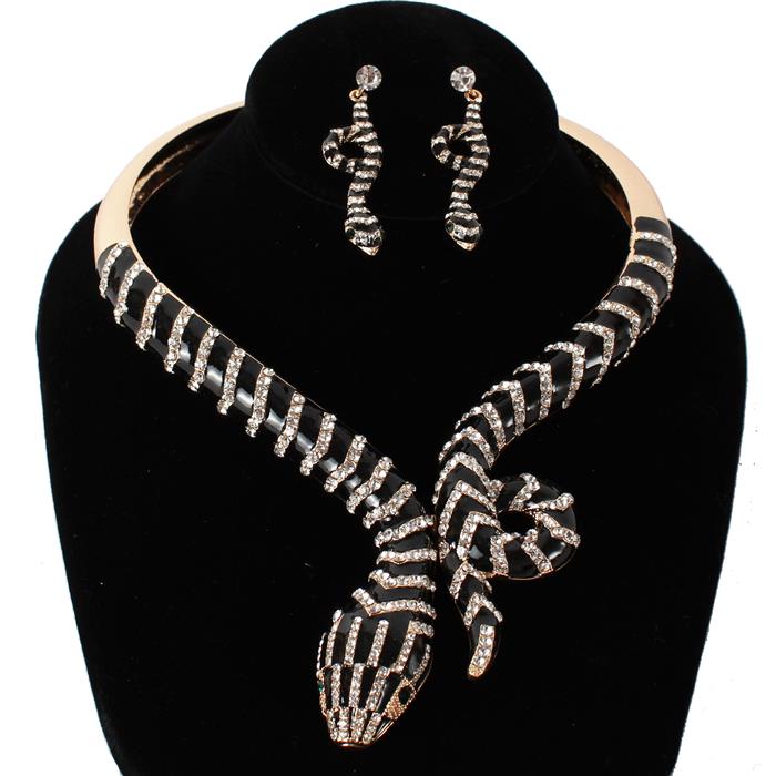 Crystal Enamel Snake Necklace Set