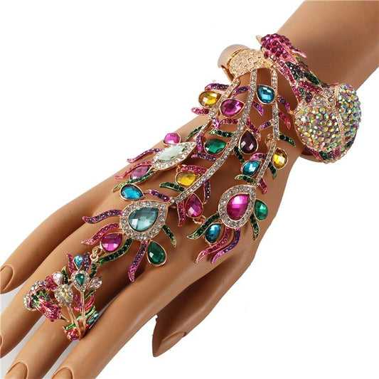 Fashion Peacock Crystal Bracelet With Ring / Hand Chain