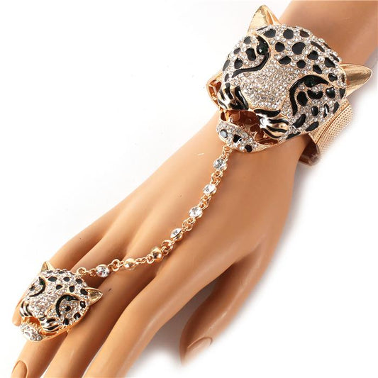 Fashion Crystal Tiger With Ring Bracelet