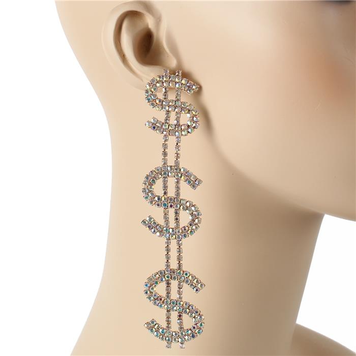 Rhinestones Long Money Sign Earring