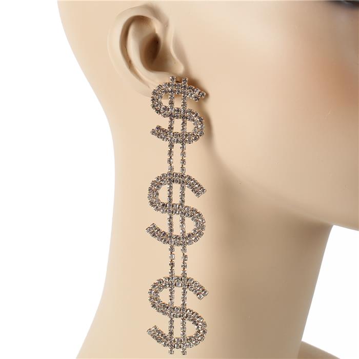 Rhinestones Long Money Sign Earring