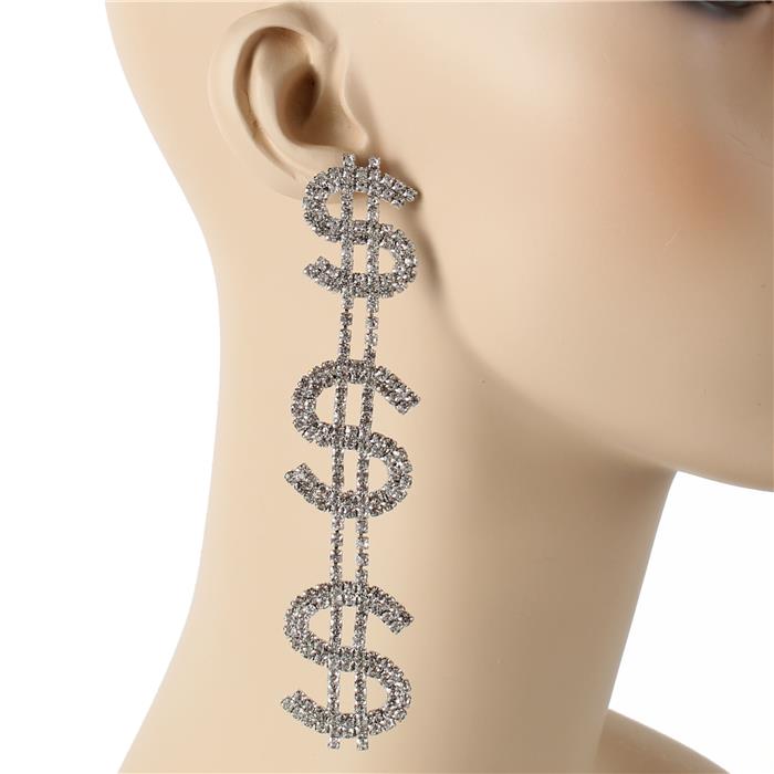 Rhinestones Long Money Sign Earring