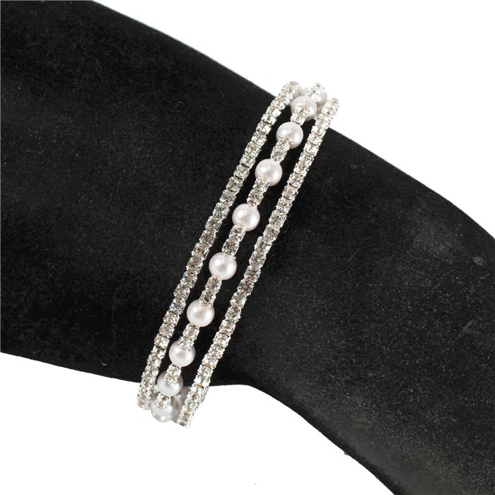 Rhinestones With Pearl 3 Row Cuff Bangle