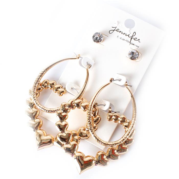 Metal Heart Hoop 3 Pairs Earring