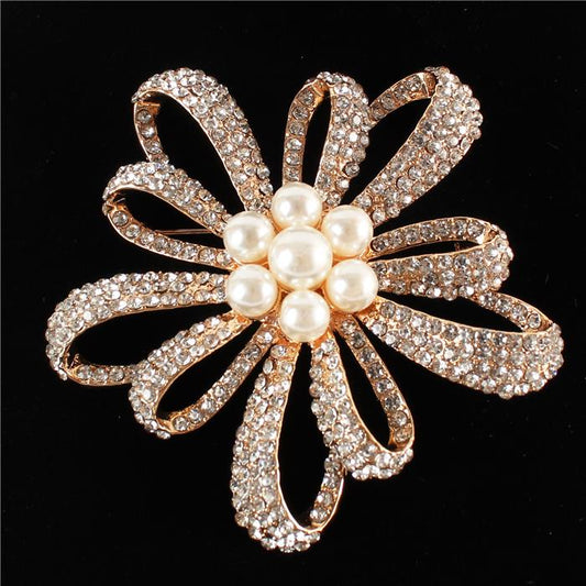 Rhinestones Pearls Flowers Brooch