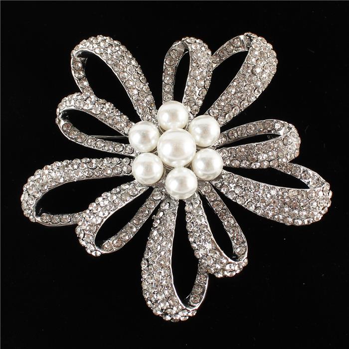 Rhinestones Pearls Flowers Brooch