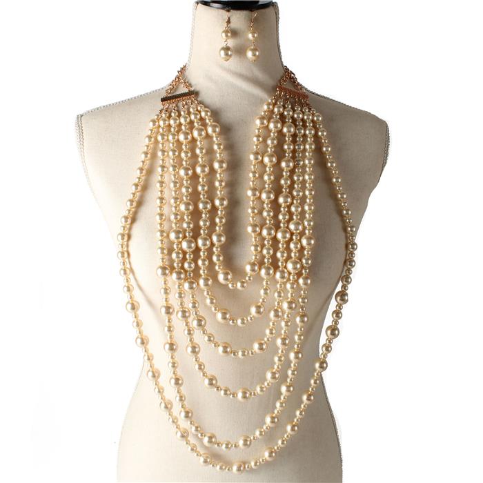 Pearls Long Multilayereds Necklce Set