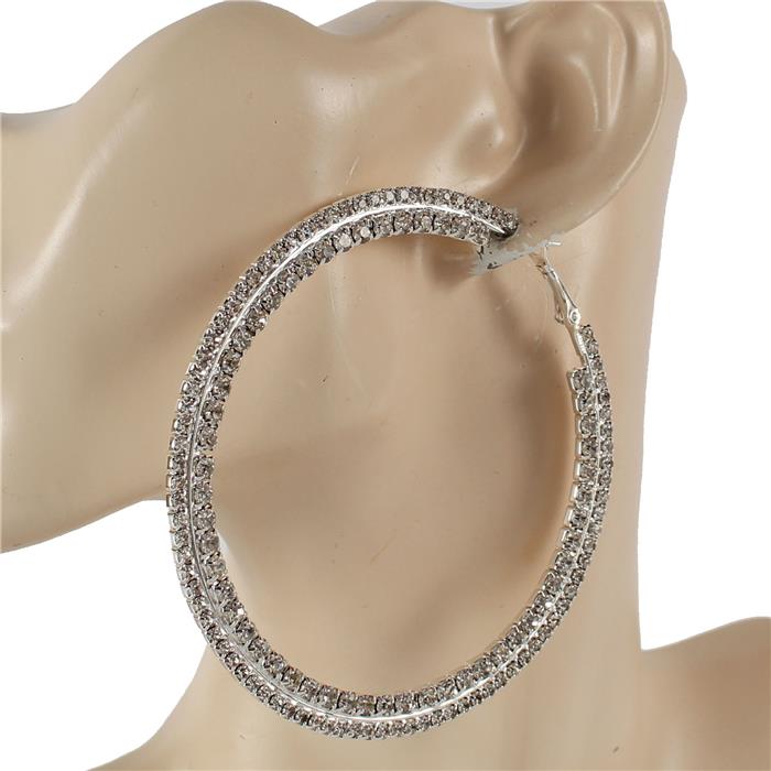 80mm Double Layered Rhinestones Hoop Earring