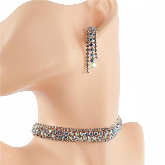 Rhinestones Casting Choker Necklace Set