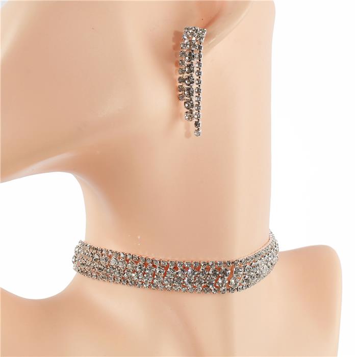 Rhinestones Casting Choker Necklace Set