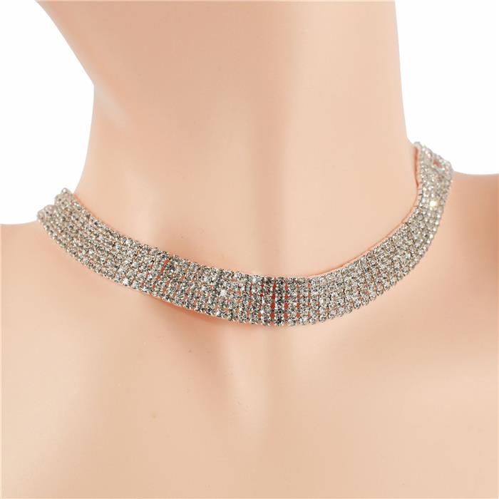 Cubic Zirconia 5 Lines Choker Necklace