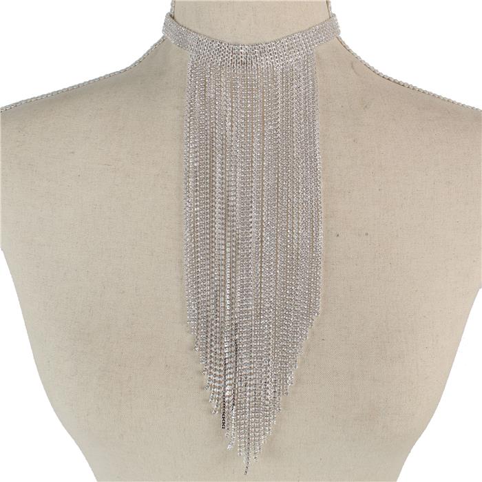 Cubic Zirconia Fringed Choker Necklace