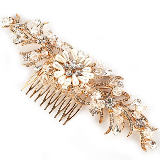 Metal Swirl Crystal Beads Hair Comb