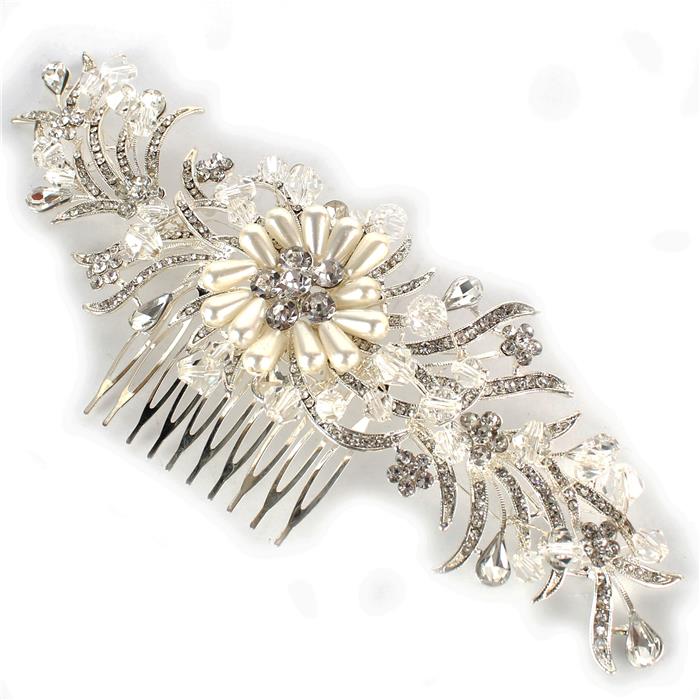 Metal Swirl Crystal Beads Hair Comb