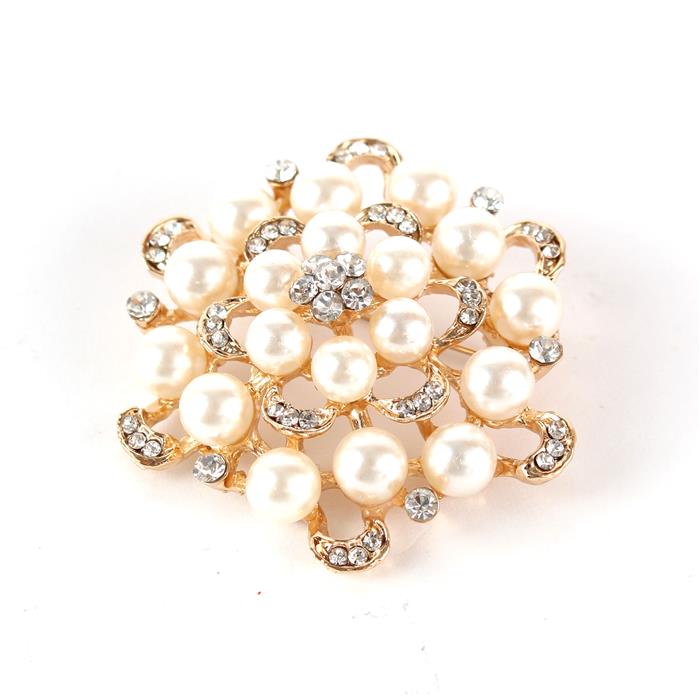 Pearls Stones Round Brooch