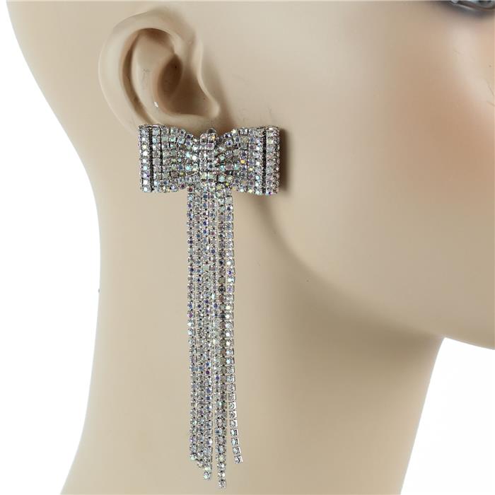 Rhinestones Long Bow Earring