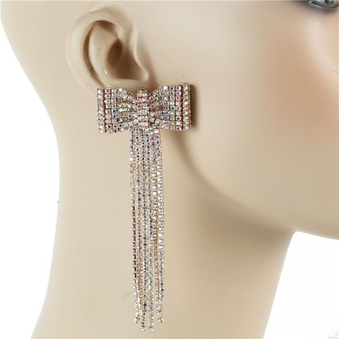 Rhinestones Long Bow Earring