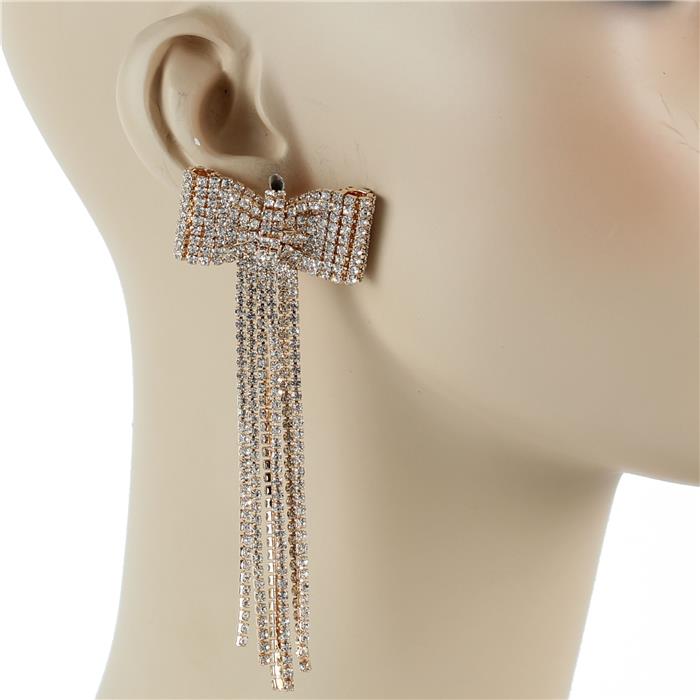 Rhinestones Long Bow Earring