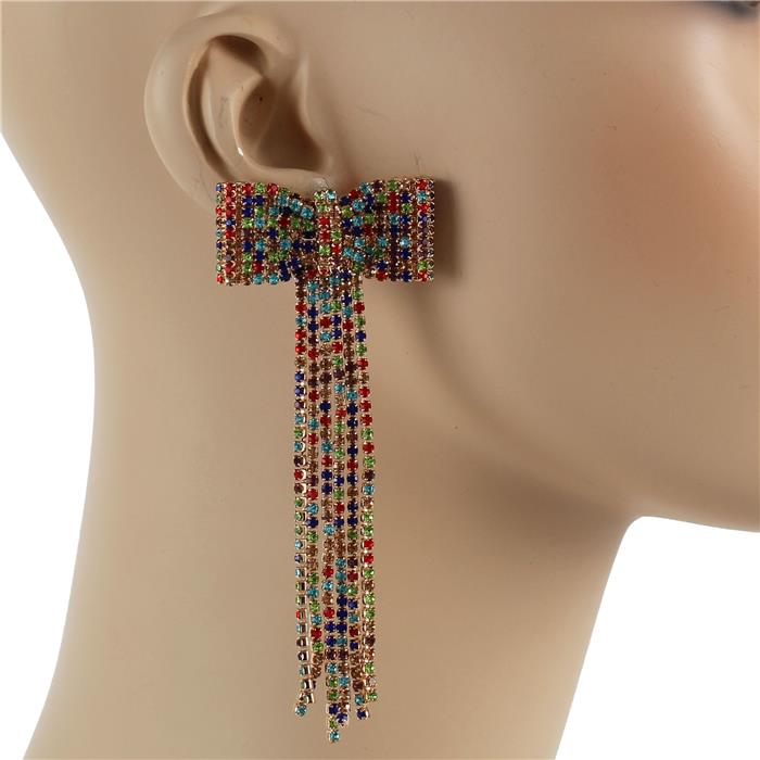 Rhinestones Long Bow Earring