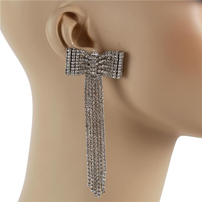 Rhinestones Long Bow Earring