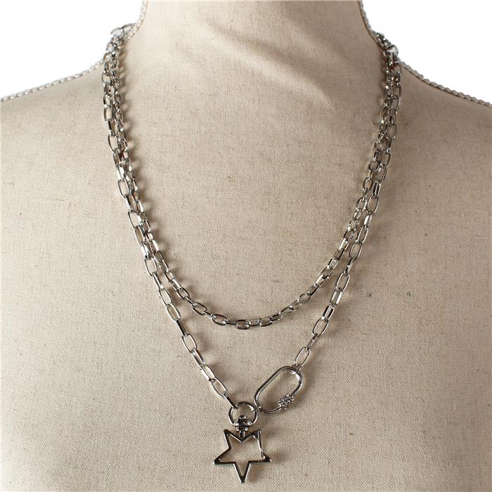 Metal Double Pendant Star Necklace