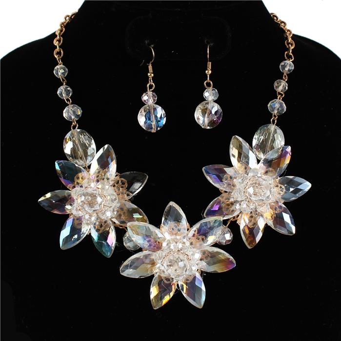 Fashion Crystal Beads Flower Necklace Set