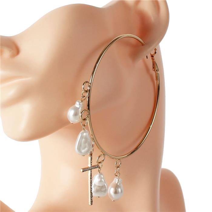 Charms Cross Hoop Earring