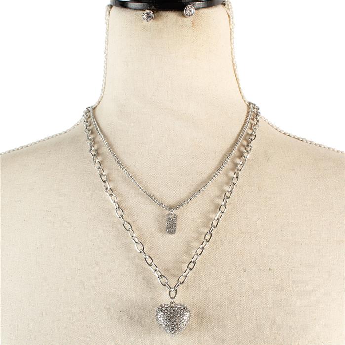 Multichain Pendant Heart Necklace Set