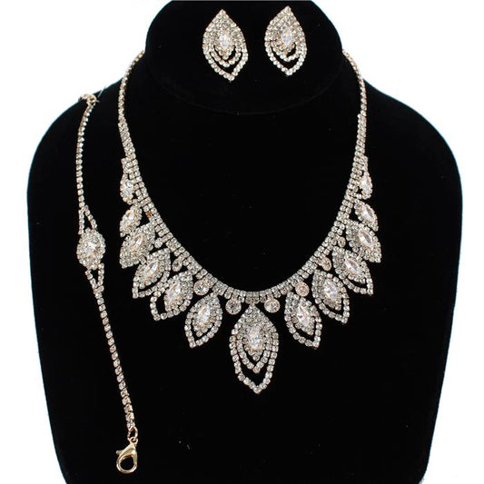 Rhinestones Leaves 3 Pcs Necklace Set