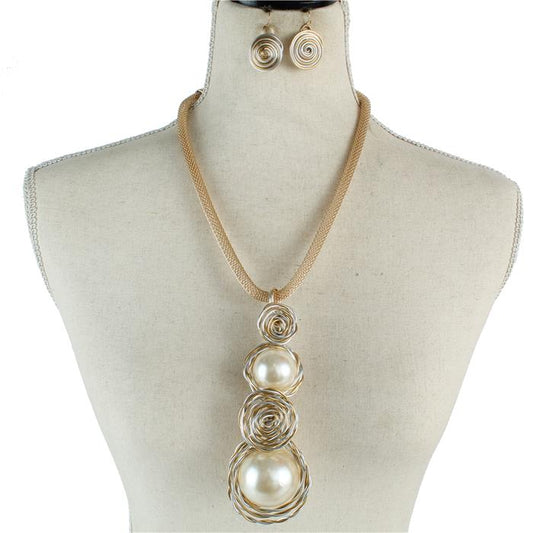 Fashion Long Chain Pearl Drop Necklace Set