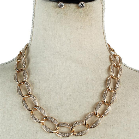 Metal Stones Link Necklace Set