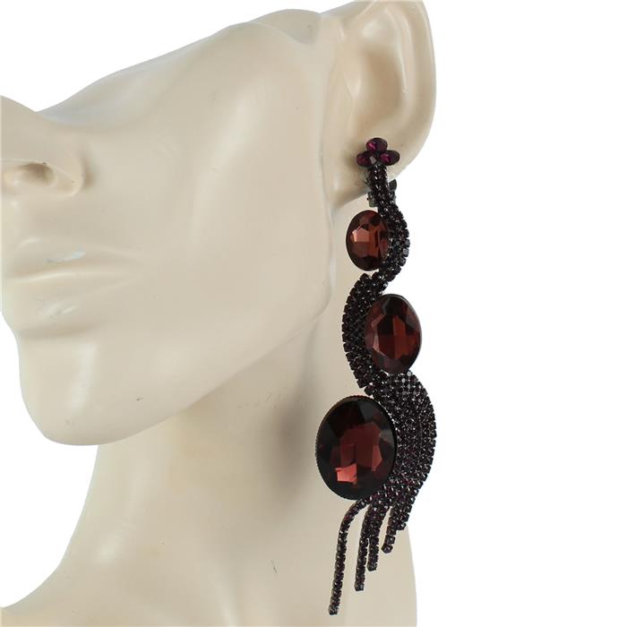 Stones Oval Long Clip-On Earring