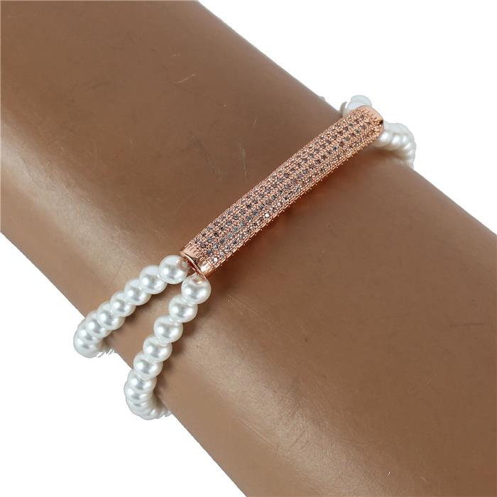 Pearls CZ Bar Charm Bracelet