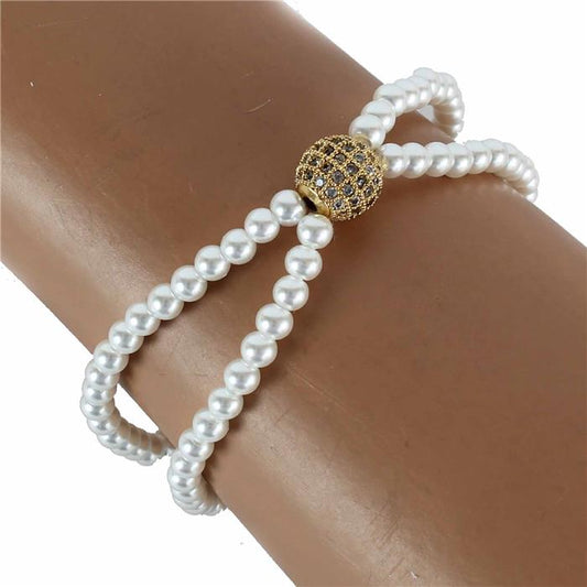 Pearls CZ Sphere Charms Bracelet