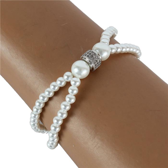 Pearls CZ Ring Stretch Bracelet