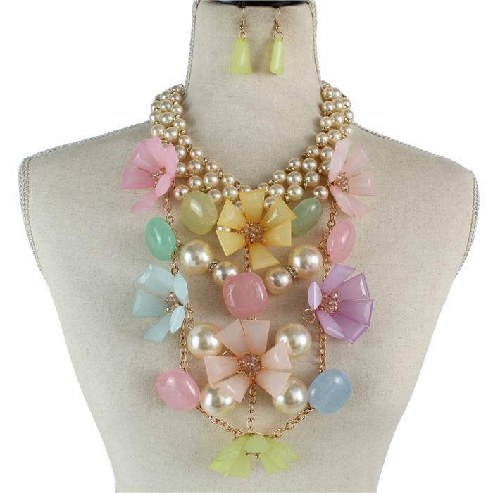 Fashion Pearls Flower Necklace Set