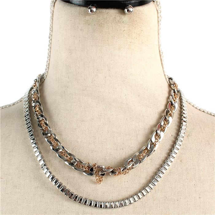 Metal Multi Chain Choker Necklace Set