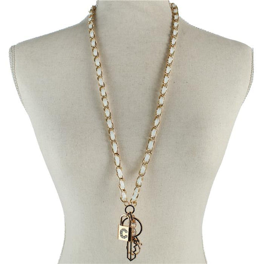 Metal Leather Chain Long Key Necklace