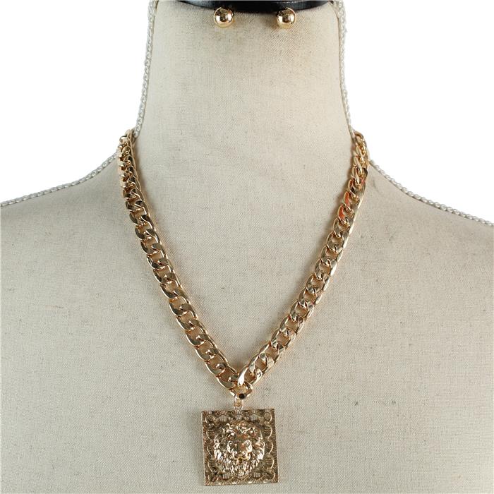 Link Chain Pendant Square Necklace Set